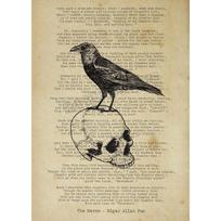 Vintage Dark Gothic Edgar Allan Poe The Raven Artwork on Antique Dictionary Poster Canvas Painting Wall Pictures Home Decor 21cm×30cm NoFrame beige