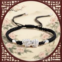 Pixiu Sterling Silver Bracelet: Red String for Men & Women, Chinese Style, Birthday Gift juoda