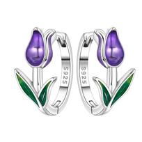 Orstarry S925 Silver Earrings Exquisite Flower Tulip, Iris, Violet Earrings For Women Birthday Gift Silver Jewelry gray