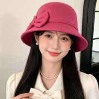 Korean Style Winter Woolen Hat Warm Fleece Vintage Fedora Cap Retro Cloche Cap  Photoshoot rožinė raudona spalva