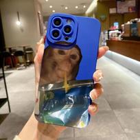 Funny Monkey Drinking Playful Art Phone Case for iPhone 17 16 15 14 13 12 11 Series Pro Max Plus Double Layer Protection iphone 14 blue