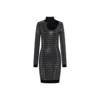Michael Kors Ss23 Logo Print High Neck Hollow Out Long Sleeve Dress Women dresses Black MF281EI33D-099 S black