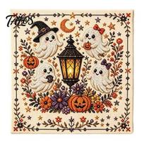 Beginner Needlepoint Set Halloween Embroidery Kit, DIY Stitch Kit for Adults, Cute Witch Creative Hobby Projects Women Ghost Black Cat Pumpkin Pattern B