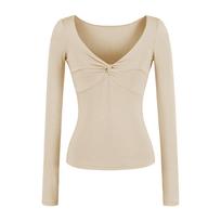 Spicy Girl Deep V-neck Long-sleeve Wool Top - Flattering, Slimming, Autumn/Winter Small kūno spalva