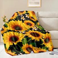 3D Gražus saulėgrąžos minkštas flanelės pledas lovai, miegamajam, sofai, iškylai, metamas pledas uždengti, lauko poilsio kelionei, biuro snauskei 75x90cm yellow