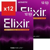 Acoustic Guitar Strings Elixir #16052 NANOWEB Phosphor Bronze Light .012-.053, 2-Pack