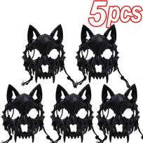 2025 New Halloween Mask Half-face Mask Cos Dragon God Fierce Tiger Night Fork Tengu Man Wolf Mask Performance Skull Masks black