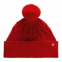 lululemon Pom-Pom Cable Decoration Cable Knit Pom-Pom Knitted Wool Hat Unisex Couple Style Multi-Color DKRD red OS raudona
