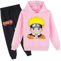 Anime Naruto Hoodies Kasdienis unisex vaikiškas sportinis kostiumas vaikams ilgomis rankovėmis animacinis spaudinys su gobtuvu megztinis megztinis kelnės kelnės 170 rožinė