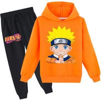 Anime Naruto Hoodies Kasdienis unisex vaikiškas sportinis kostiumas vaikams ilgomis rankovėmis animacinis spaudinys su gobtuvu megztinis megztinis kelnės kelnės 100 oranžinė