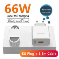 6A 66W itin greitas sieninis įkroviklis, skirtas Huawei Mate 40 50 60 P50 P60 Nova 10 11 12 Honor 90 100 200 Lite X7b X8b greito įkrovimo C tipo USB laidas EU Plug - 1.5m Cable