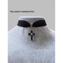Gothic Red Cross Black Velvet Choker gray