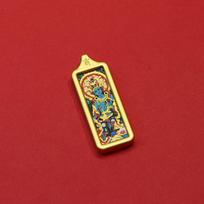 Green Tara Tibetan Thangka Pendant with Gold Painting - Nepal Square Mini Gau Box beige