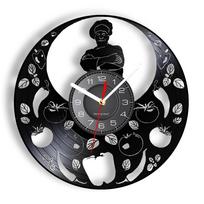 Bon Appetite Happy Cook Chef Wall Clock for Home Kitchen Restaurant Culinary Music Album Vinyl Record Wall Clock for Gastronome gray