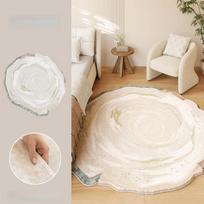 Flower Pattern Rugs for Bedroom Fluffy Soft Bedside Floor Mat Home Thick Plush Rug Irregular Shape Living Room Decoration Carpet 80x80CM white