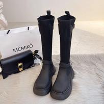 Boots Women New Knitted Elastic Boots Retro Thick-soled Women's High Boots Knee-length  Elegant  and Women shoes 35 black