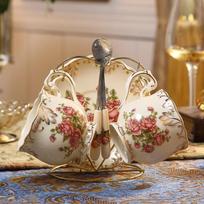 Europe Painted Flowers Coffee Cup and Dish Set Minimalist Household Porcelain Cup with Spoon British Ceramic Afternoon Tea Cup beige
