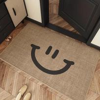 Hello Smiley Face Woven Texture Door Mat Cheerful Welcome Design Non-Slip Washable Entrance Rug 50x80cm-Felt
