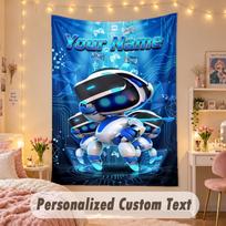 Custom Personalized Tapestry,Astro Bot Print Custom Name Text Wall Art Hanging for Bedroom 100cmx150cm blue