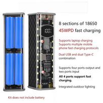 PD 22.5W 45w 8x18650 Power Bank Case LED Screen DIY Battery Box  For Smart Phone 45W-Black