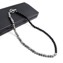 Madingas vyriškas karoliai 6mm natūralus žemėlapio obsidiano akmuo apykaklė Homme Hiphop Rock Punk Choker Colar nerūdijančio plieno apskritimas papuošalai gray