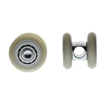 Sliding Door Roller Assembly with Full-Ball Centers and Side-Hole Pin for Hardware Installation and Replacement