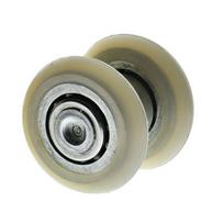 Sliding Door Roller Assembly with Full-Ball Centers and Side-Hole Pin for Hardware Installation and Replacement