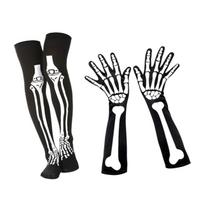 Halloween Skeleton Gloves and Stockings Costume Accessory Creepy Spooky Knee High Socks Party black