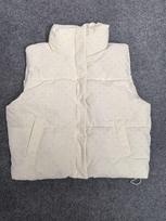 Niche Rhinestone Spice Girls Padded with Red Mesh Winter Gypsy Stars Stand-Up Collar Short Jacket Vest M white
