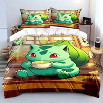 Cartoon Bulbasaur Duvet Cover Bedding Comforter sets Bulbasaur  Quilt Cover and Pillowcases Single/Double/Queen/King 135x200cm yellow