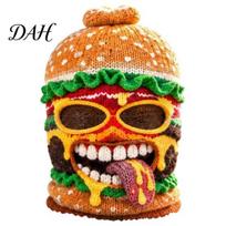 Winter Sports Face Covering Funny Food Knit Balaclava for Adults, Novelty Burger Chips Popcorn Shaped Outdoor Headgear Ski Masque, Warm Full A green