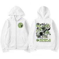 Anime Jojo Bizarre Adventure Zipper Hoodies Gyro Zeppeli STEEL BALL RUN Manga Zip Up Hooded Sweatshirts Men Casual Pullover Coat M white