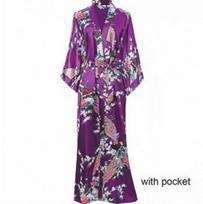 Moteriškas itin ilgas povandeninis kimono chalatas - 128cm šilko satino, plonas vasarinis kardiganas vonios chalatas Small violetinė