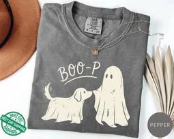 Boo-p Ghost Dog Comfort Colors T-Shirt, Funny Halloween Dog Mom Shirt XL gray