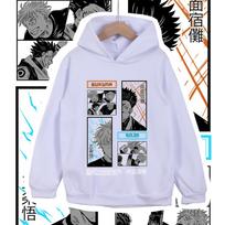Kids Anime Hoodie Jujutsu Kaisen Gojo Sukuna Print Unisex Cotton Sweatshirt for Boys Girls Cartoon Casual Wear Cosplay Costume 110 balta