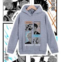 Kids Anime Hoodie Jujutsu Kaisen Gojo Sukuna Print Unisex Cotton Sweatshirt for Boys Girls Cartoon Casual Wear Cosplay Costume 150 gray