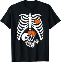 Skeleton Pregnancy Announcement Mom Halloween Costume T-Shirt XXXXL black