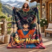 Dragon Ball Custom Name Flannel Blanket Personalized Soft Warm Plush Throw Blanket Customized Gift for Family Friends 150cmx180cm