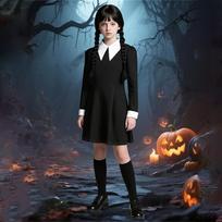 Kids Girls' Black Dress for Halloween Costume Party, Cosplay and Dress-Up Play 120 gray