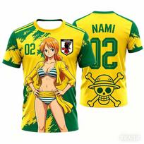 One Piece Luffy  Japan National Football Jersey Unisex Kids Breathable Short Sleeve Tee Fashion Streetwear Sport Tops XXXL blue