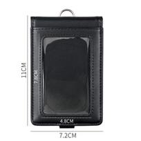 Leather ID Tag Badge Holder Buckle Flip Chest Card Bag Employee Pass Work Card Case  Student Black
