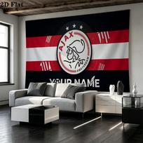 Custom Name AFC Ajax Printed Tapestry – Wall Hanging for Bedrooms, Dorms, and Home Decor 100cm x 150cm white