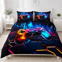 Gamer Black Cartoon Duvet Cover Set Boys Teens Video Game Gaming Bedding Set,Console Game Controller Quilt Cover Room Decor 2Pcs 100×135cm&Duvet Cover blue