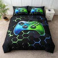 Gamer Black Cartoon Duvet Cover Set Boys Teens Video Game Gaming Bedding Set,Console Game Controller Quilt Cover Room Decor 2Pcs 100×135cm&Duvet Cover