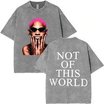 Washed Vintage T-shirt with The Worm Dennis Rodman Graphic Print, Trendy Hip Hop Oversize T-shirt for Men, 541 3XL