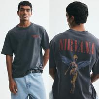 Washed Black Oversized Fit T-shirt Nirvana Graphic Print Men Women Cotton  T-shirt Y2K Streetwear Retro Short Sleeve Female Male Clothing XXL gray