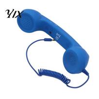 C tipo fiksuotojo telefono ragelis Senovinis imtuvas mobiliajam telefonui, 3,5 mm laidinis skambantis aiškiai Retro telefono ragelis, Universalus išmaniojo telefono rankinis įrenginys blue