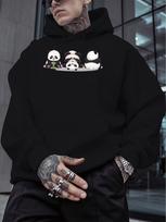 Three Cute Pandas New Autumn and Winter Velvet Sweatshirt unisex Clothing Free Hoodie Clothes American Trendy Printed Tops unisex Gifts XL black
