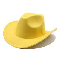 Western Cowboy Hat Black Wool Felt Fedora For Men And Women Sun Protection Color M yellow