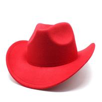 Western Cowboy Hat Black Wool Felt Fedora For Men And Women Sun Protection Color A red
